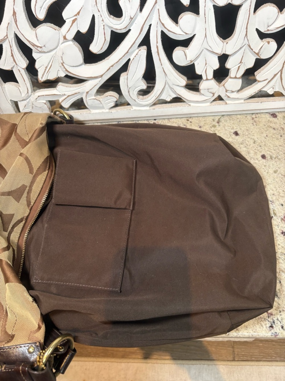Coach Large Carly Signature Canvas Shoulder Bag in Brown and Tan #10620 - Picture 13 of 13